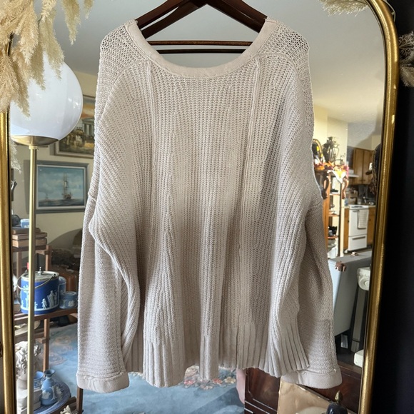 Free People Oversized Knit Long Butterfly Sleeve Cream Ivory Sweater - Picture 6 of 9
